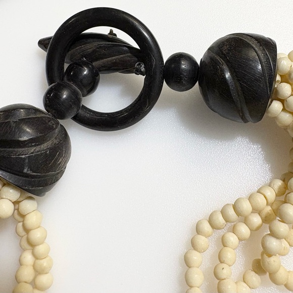 Vintage Gerda Lynggaard Bone Bead Multi-strand Ivory Dark Brown Black Necklace - Picture 4 of 16